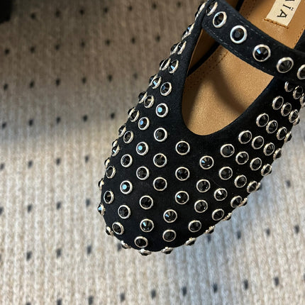 STRASS BALLET FLATS IN BLACK LAMBSKIN