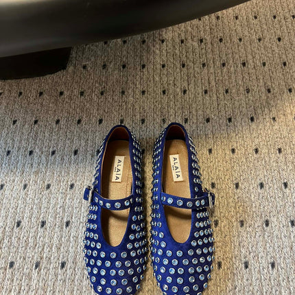 STRASS BALLET FLATS IN COBALT BLUE LAMBSKIN