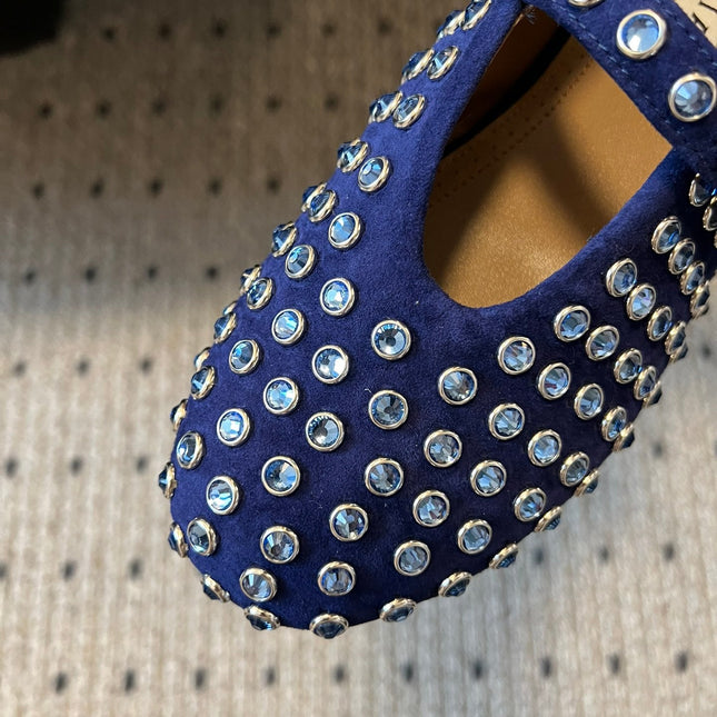 STRASS BALLET FLATS IN COBALT BLUE LAMBSKIN