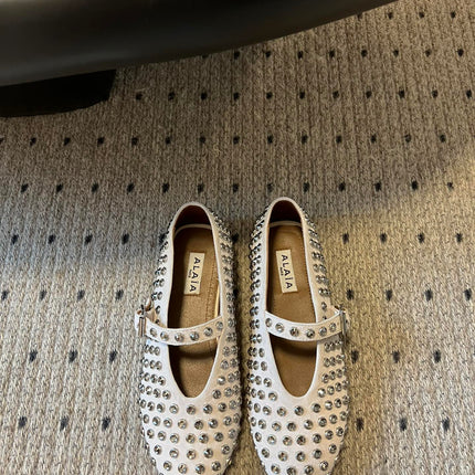 STRASS BALLET FLATS IN WHITE LAMBSKIN
