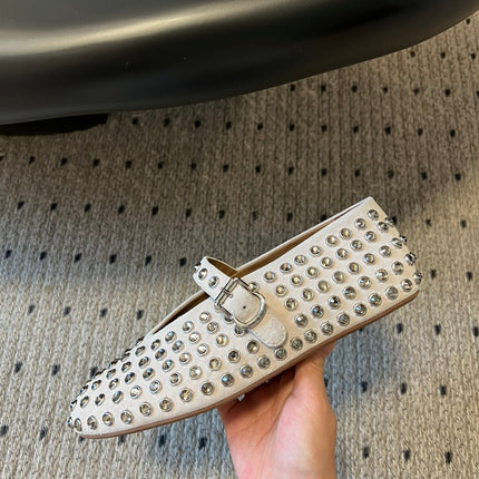 STRASS BALLET FLATS IN WHITE LAMBSKIN