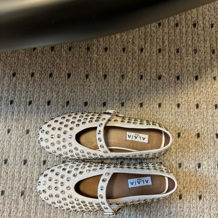 STRASS BALLET FLATS IN WHITE LAMBSKIN