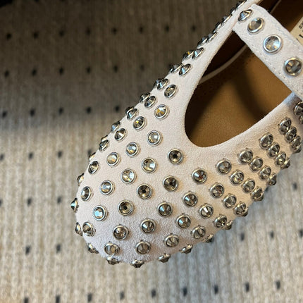 STRASS BALLET FLATS IN WHITE LAMBSKIN