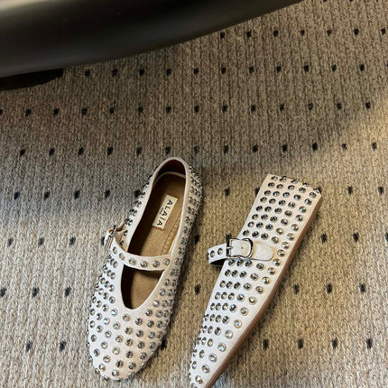 STRASS BALLET FLATS IN WHITE LAMBSKIN
