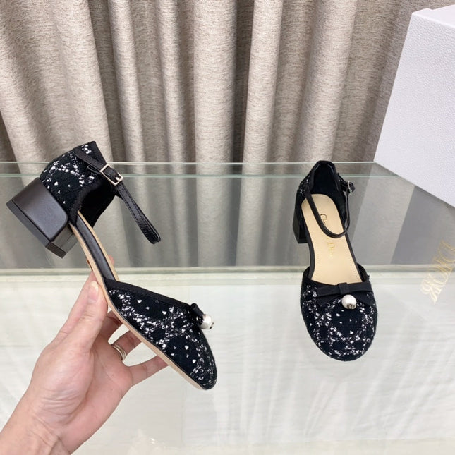 PEARL MARY JANE PUMP IN BLACK MIX WHITE TWEED 30 MM