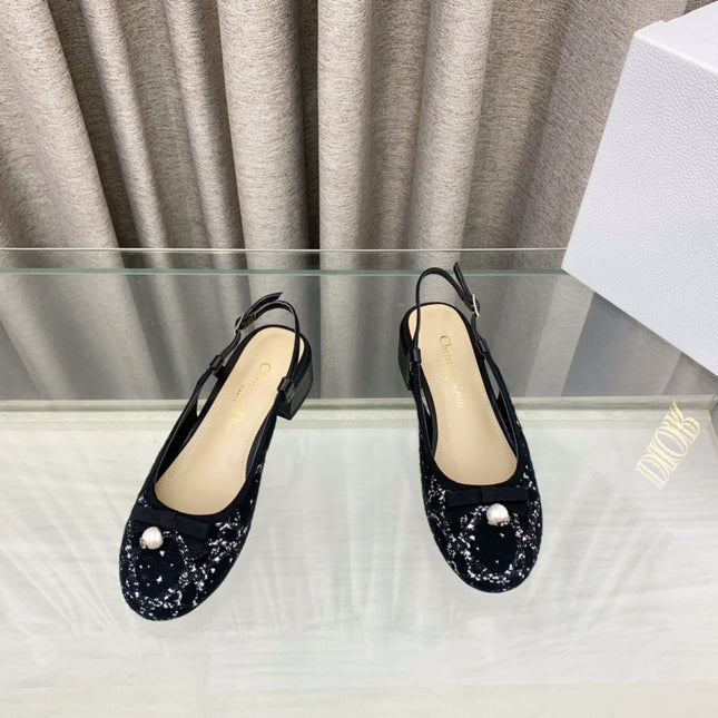 PEARL MARY JANE SLINGBACKS IN BLACK MIX WHITE TWEED 30 MM