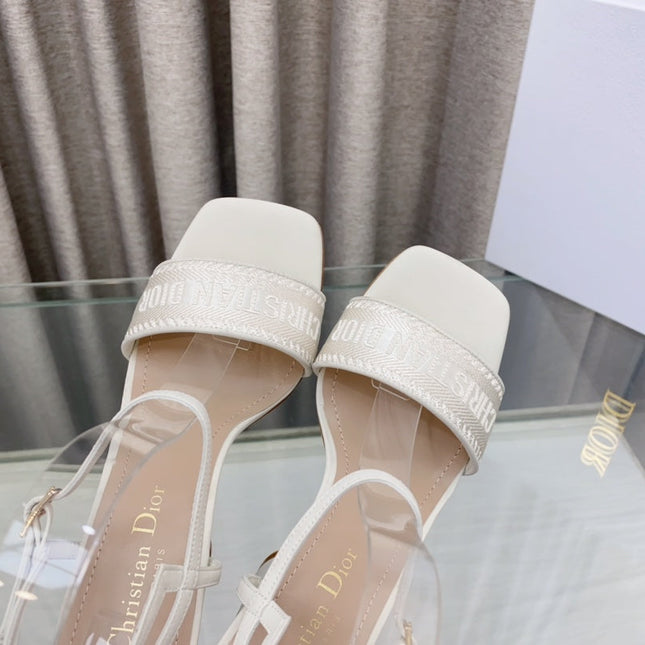 DWAY HIGH HEEL EMBROIDERED SANDAL WHITE CALFSKIN 95 MM