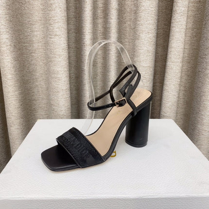 DWAY HIGH HEEL EMBROIDERED SANDAL BLACK CALFSKIN 95 MM