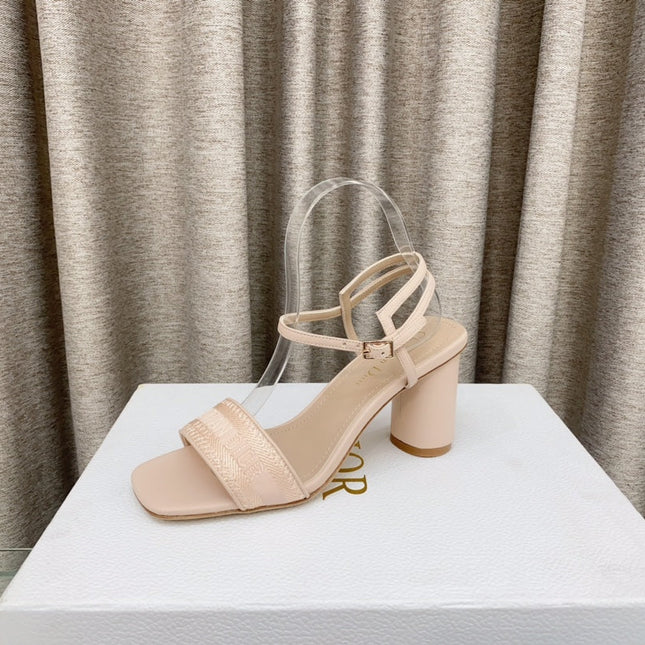 DWAY HIGH HEEL EMBROIDERED SANDAL LIGHT PINK CALFSKIN 75 MM