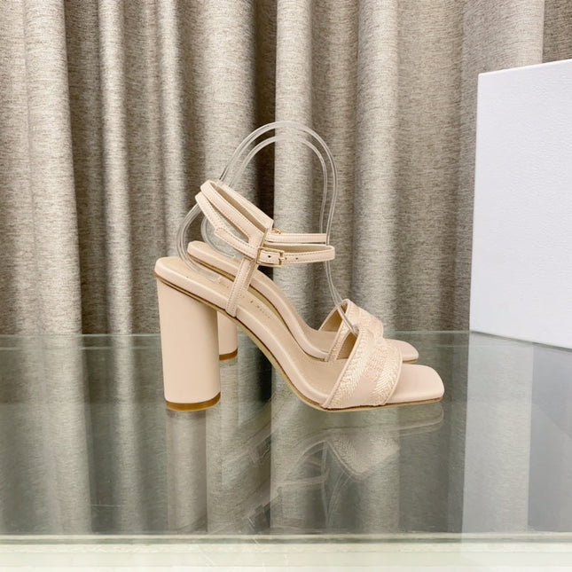 DWAY HIGH HEEL EMBROIDERED SANDAL LIGHT PINK CALFSKIN 95 MM