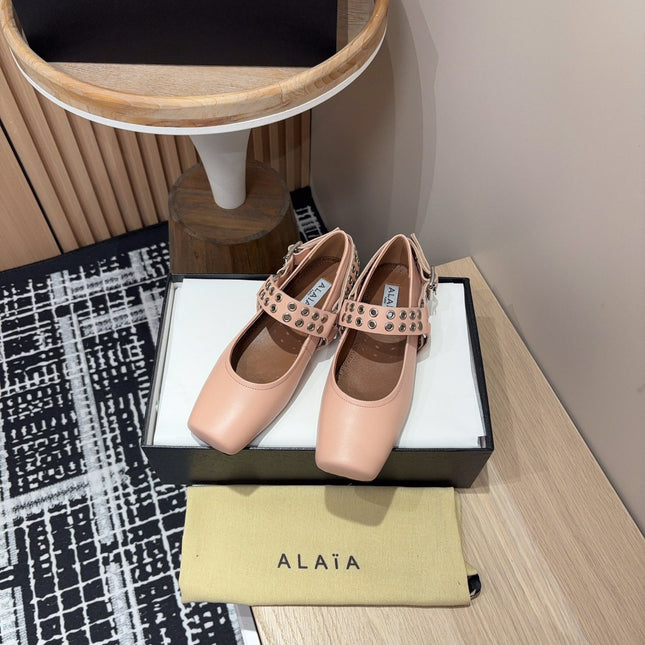 BIKER BALLET FLATS IN PEACH PINK CALFSKIN