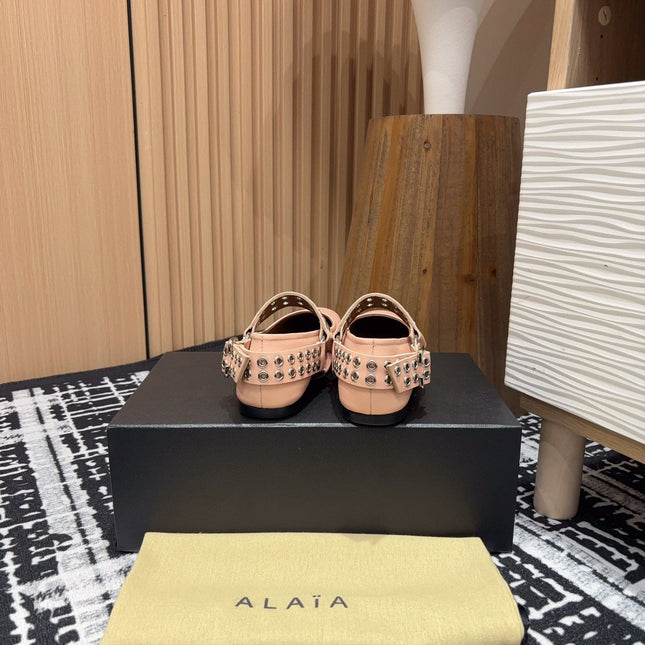 BIKER BALLET FLATS IN PEACH PINK CALFSKIN