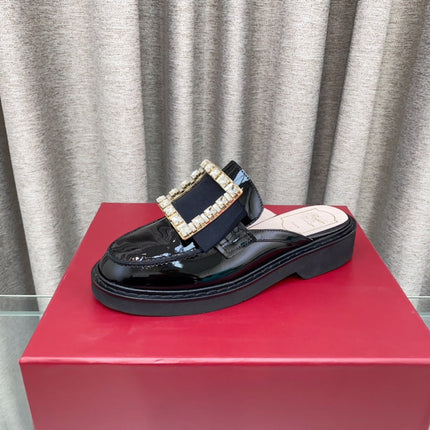 VIV' RANGERS MULES IN BLACK PATENT CALFSKIN CRYSTAL BUCKLE