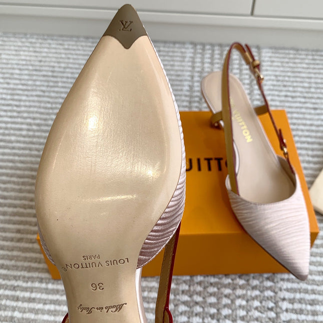 BLOSSOM SLINGBACKS 55 MM IN LIGHT PINK IMPORTED STRIPED SILK SATIN