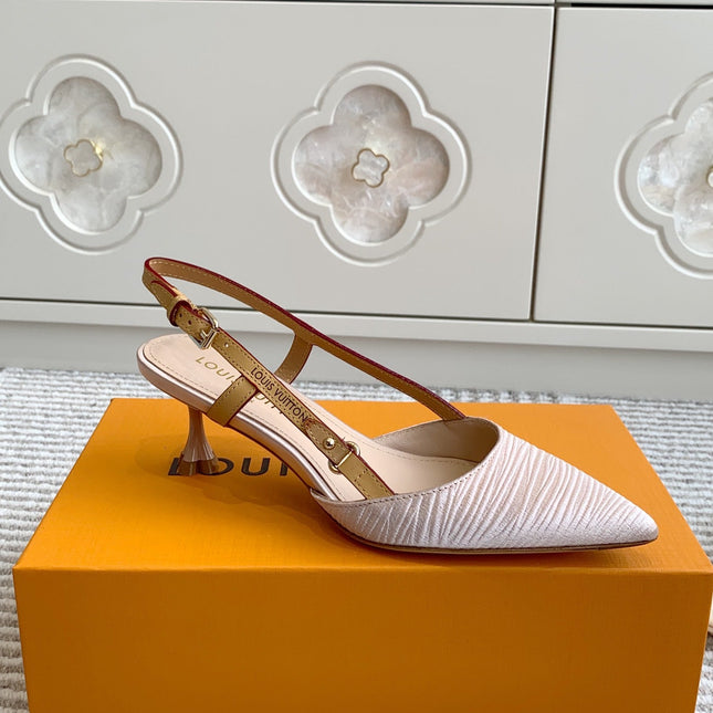 BLOSSOM SLINGBACKS 55 MM IN LIGHT PINK IMPORTED STRIPED SILK SATIN