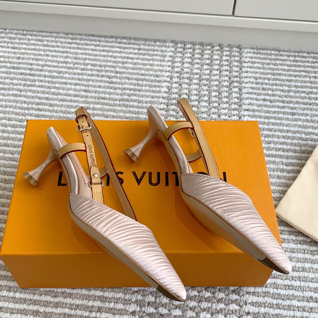 BLOSSOM SLINGBACKS 55 MM IN LIGHT PINK IMPORTED STRIPED SILK SATIN