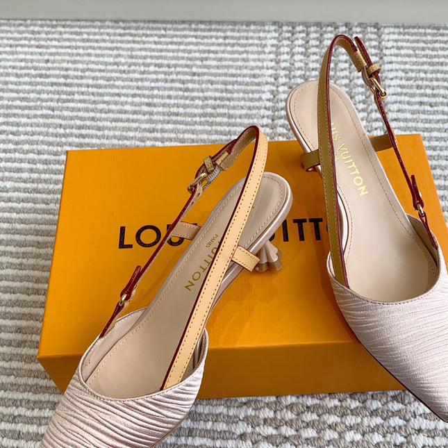 BLOSSOM SLINGBACKS 55 MM IN LIGHT PINK IMPORTED STRIPED SILK SATIN