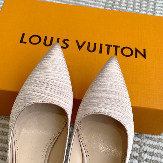 BLOSSOM SLINGBACKS 55 MM IN LIGHT PINK IMPORTED STRIPED SILK SATIN