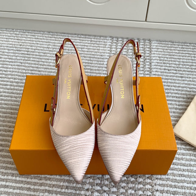 BLOSSOM SLINGBACKS 55 MM IN LIGHT PINK IMPORTED STRIPED SILK SATIN