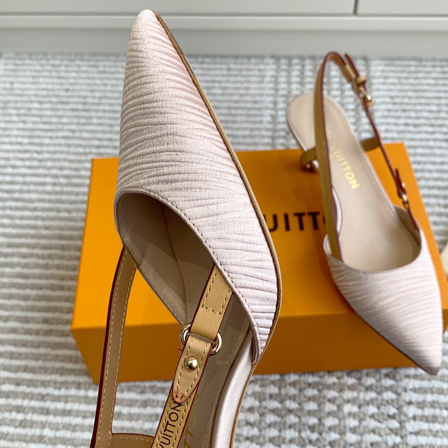 BLOSSOM SLINGBACKS 55 MM IN LIGHT PINK IMPORTED STRIPED SILK SATIN
