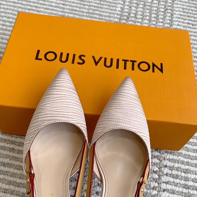 BLOSSOM SLINGBACKS 75 MM IN LIGHT PINK IMPORTED STRIPED SILK SATIN