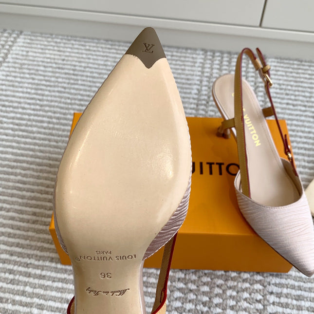 BLOSSOM SLINGBACKS 75 MM IN LIGHT PINK IMPORTED STRIPED SILK SATIN