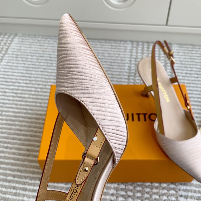 BLOSSOM SLINGBACKS 75 MM IN LIGHT PINK IMPORTED STRIPED SILK SATIN