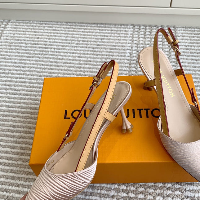 BLOSSOM SLINGBACKS 75 MM IN LIGHT PINK IMPORTED STRIPED SILK SATIN