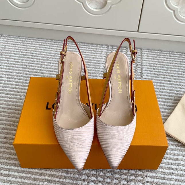 BLOSSOM SLINGBACKS 75 MM IN LIGHT PINK IMPORTED STRIPED SILK SATIN