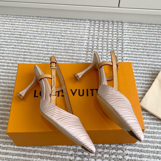 BLOSSOM SLINGBACKS 75 MM IN LIGHT PINK IMPORTED STRIPED SILK SATIN