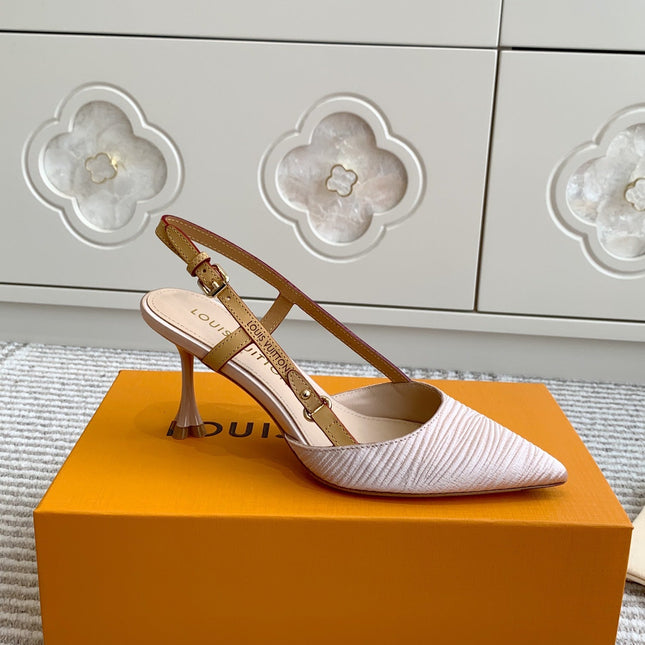 BLOSSOM SLINGBACKS 75 MM IN LIGHT PINK IMPORTED STRIPED SILK SATIN