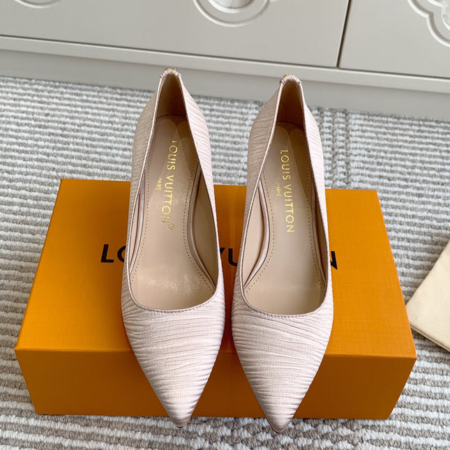 BLOSSOM PUMP 75 MM IN LIGHT PINK IMPORTED STRIPED SILK SATIN