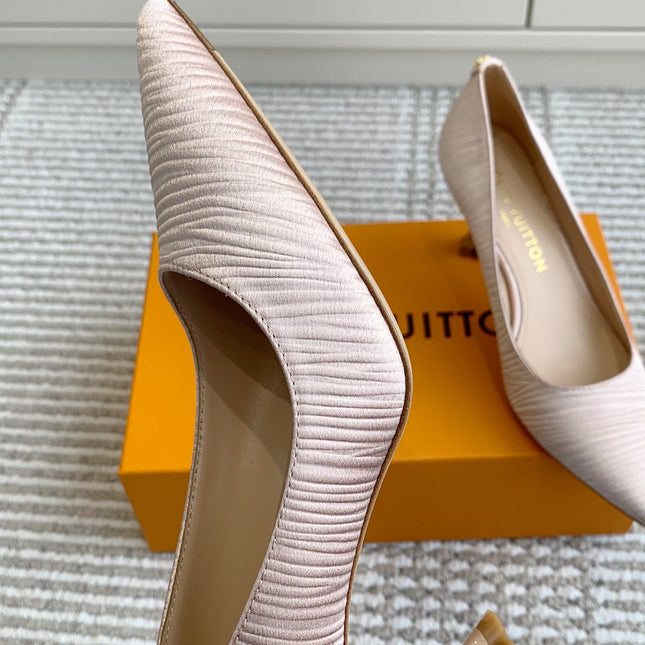BLOSSOM PUMP 75 MM IN LIGHT PINK IMPORTED STRIPED SILK SATIN