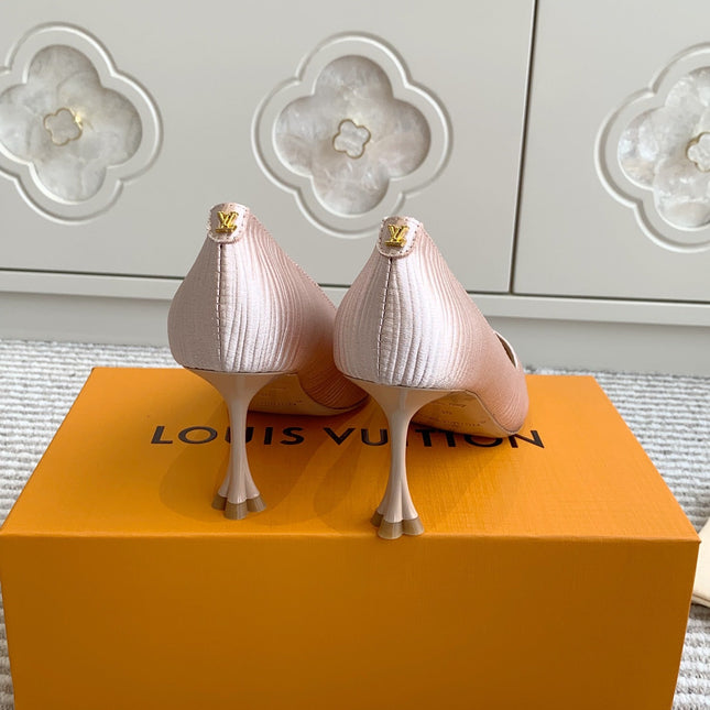 BLOSSOM PUMP 75 MM IN LIGHT PINK IMPORTED STRIPED SILK SATIN