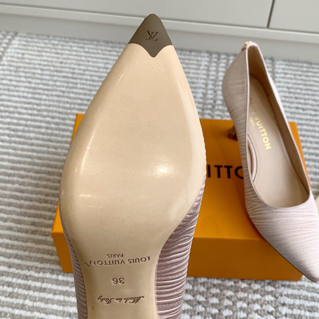 BLOSSOM PUMP 75 MM IN LIGHT PINK IMPORTED STRIPED SILK SATIN