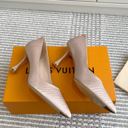 BLOSSOM PUMP 75 MM IN LIGHT PINK IMPORTED STRIPED SILK SATIN