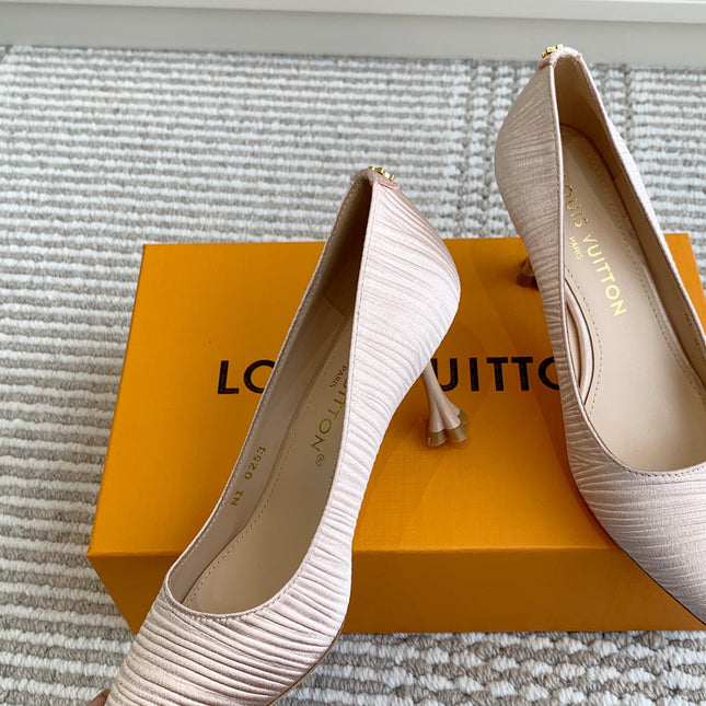 BLOSSOM PUMP 75 MM IN LIGHT PINK IMPORTED STRIPED SILK SATIN