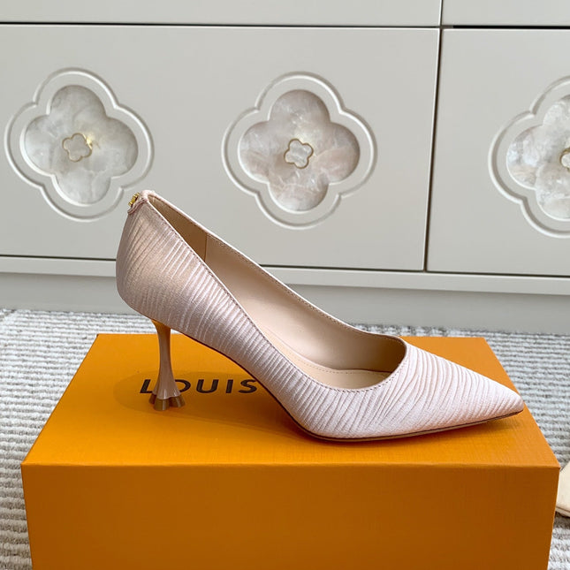 BLOSSOM PUMP 75 MM IN LIGHT PINK IMPORTED STRIPED SILK SATIN