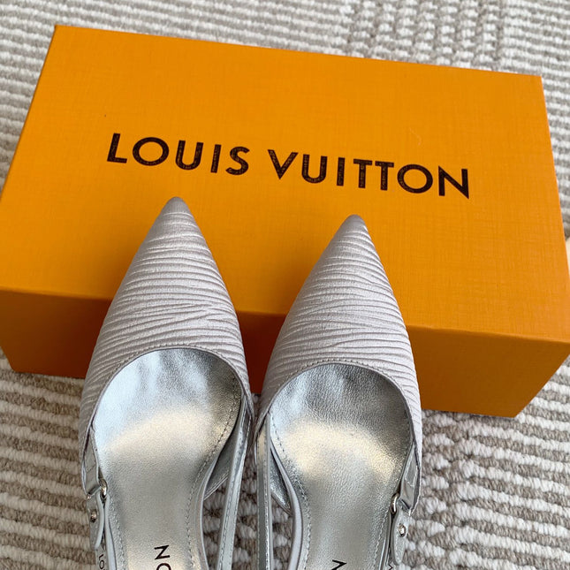 BLOSSOM SLINGBACKS 75 MM IN SILVER IMPORTED STRIPED SILK SATIN