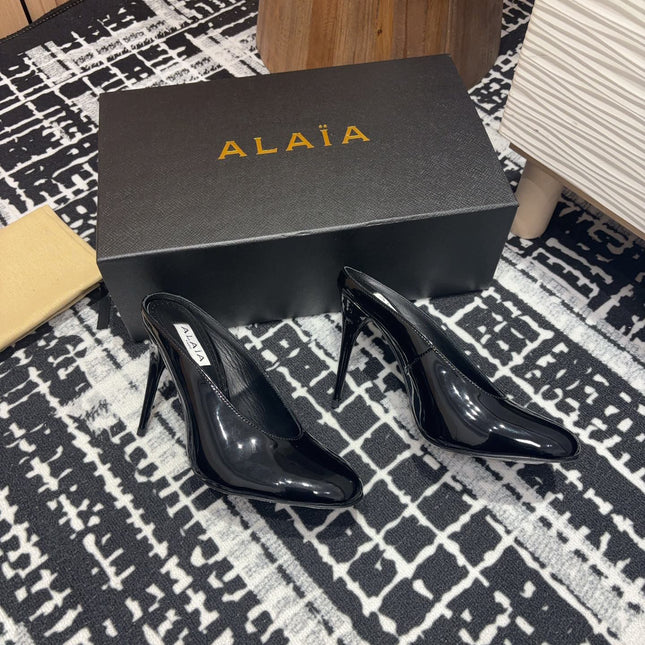 HIGH-HEEL 10 CM MULES IN BLACK PATENT CALFSKIN
