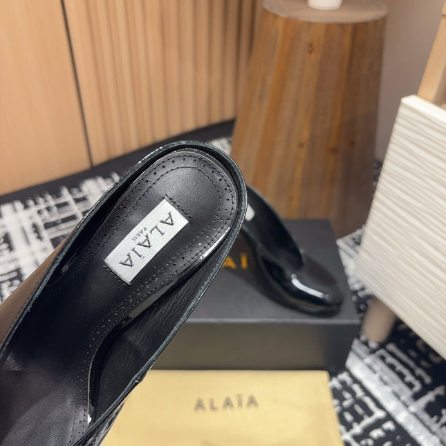 HIGH-HEEL 10 CM MULES IN BLACK PATENT CALFSKIN