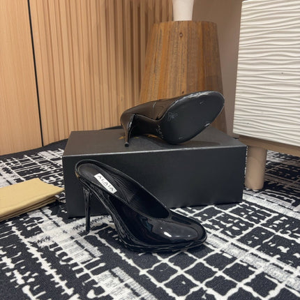 HIGH-HEEL 10 CM MULES IN BLACK PATENT CALFSKIN