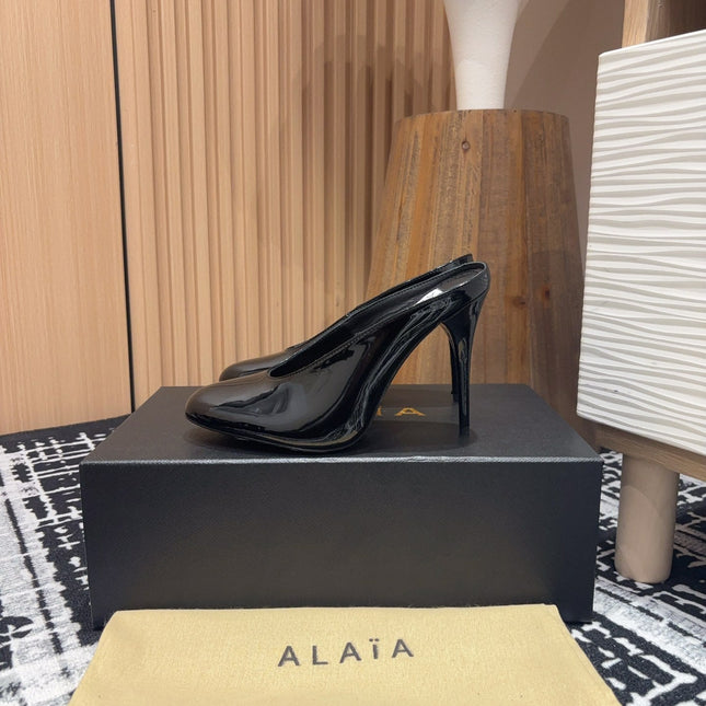 HIGH-HEEL 10 CM MULES IN BLACK PATENT CALFSKIN