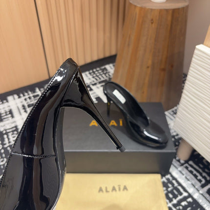 HIGH-HEEL 10 CM MULES IN BLACK PATENT CALFSKIN
