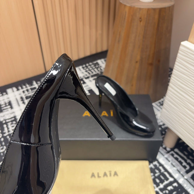 HIGH-HEEL 10 CM MULES IN BLACK PATENT CALFSKIN