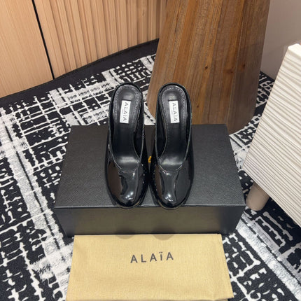 HIGH-HEEL 10 CM MULES IN BLACK PATENT CALFSKIN