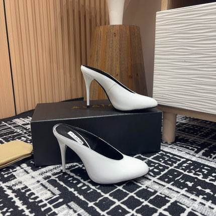 HIGH-HEEL 10 CM MULES IN WHITE PATENT CALFSKIN