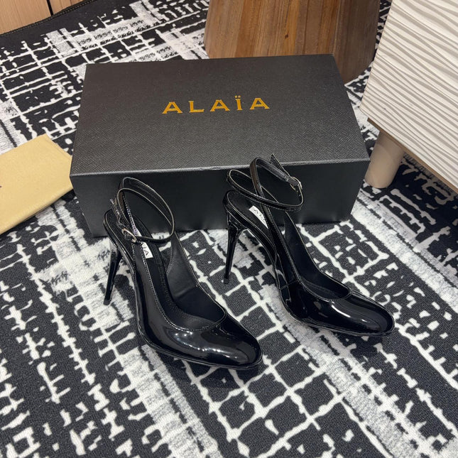 SLINGBACK HEEL 10 CM IN BLACK PATENT CALFSKIN