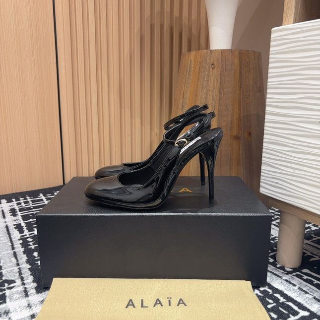 SLINGBACK HEEL 10 CM IN BLACK PATENT CALFSKIN