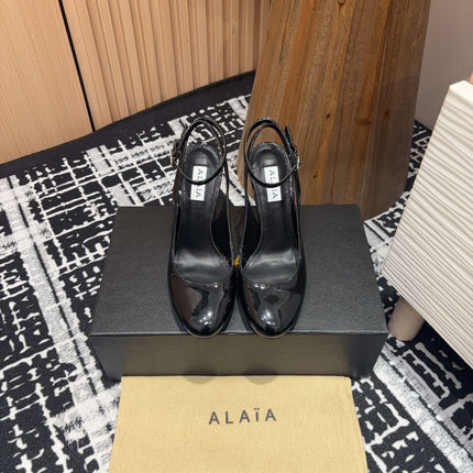 SLINGBACK HEEL 10 CM IN BLACK PATENT CALFSKIN